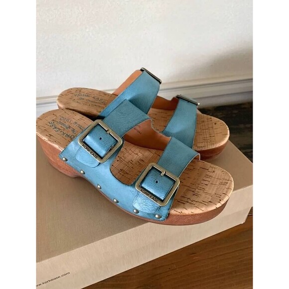 Kork Ease Saffron Turquoise Full Grain Leather Slide Sandals-NEW- SZ 9,10 - Picture 4 of 6